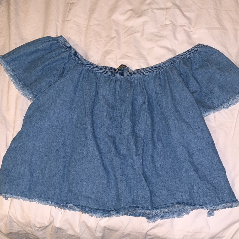 Off the shoulder faux denim Top